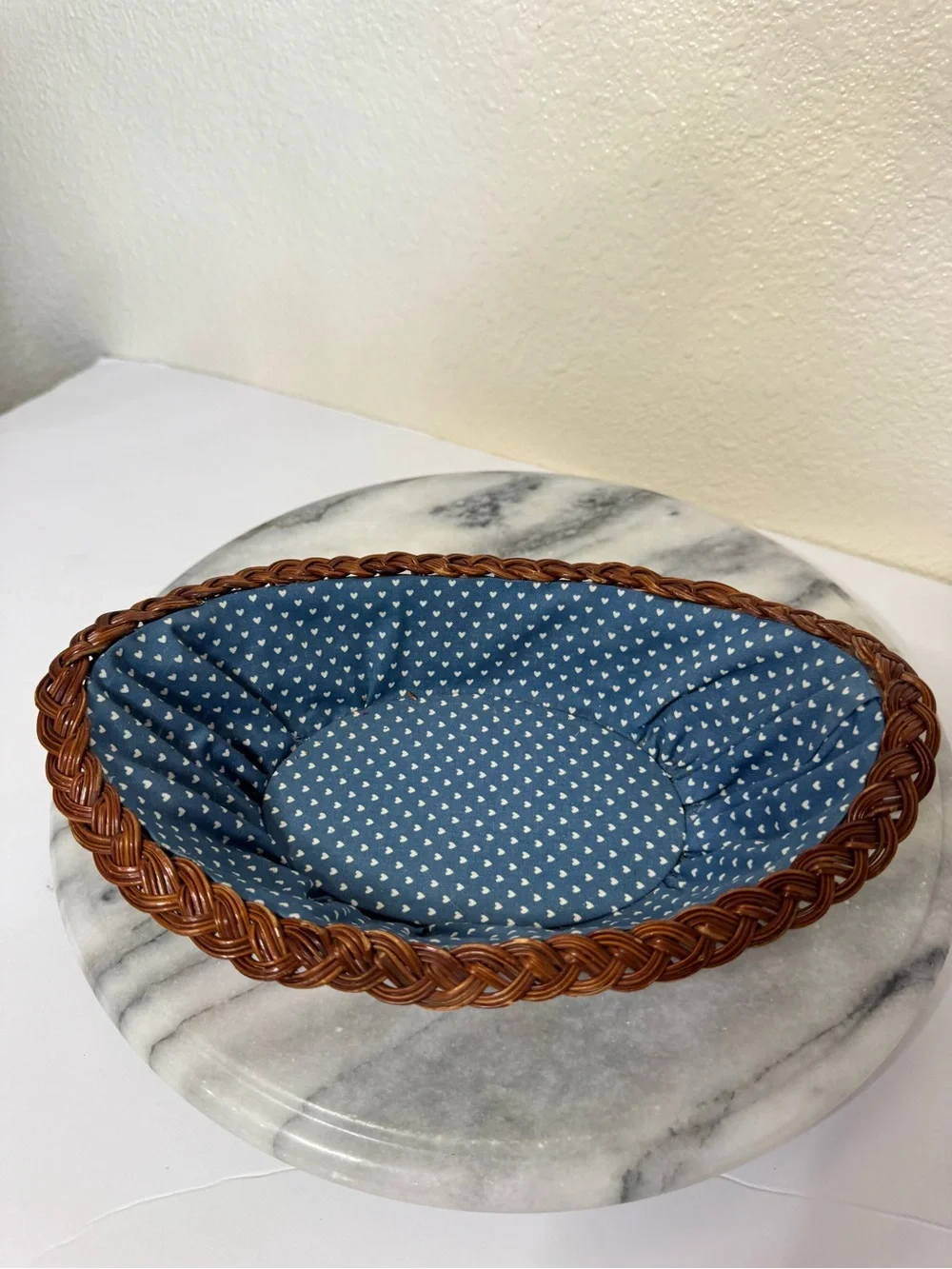 Brown Woven Basket with Blue Heart-Print Liner